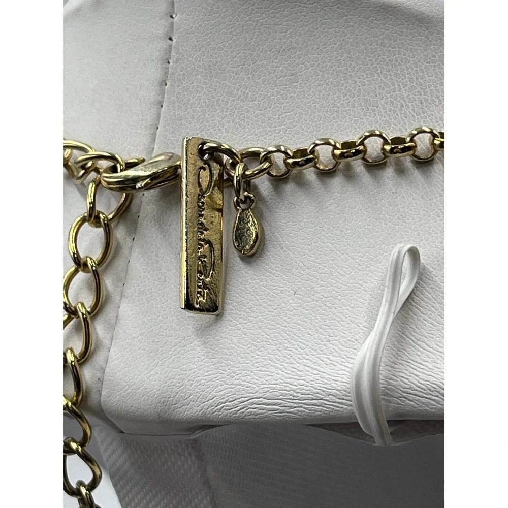 Oscar de la Renta Crystal Torn Paper Pearl Glamour Antique Gold Tone Necklace - Picture 8 of 12